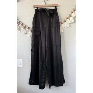 Anthropologie Hutch Satin Utility Black Wide Leg Pull On Tie Pant Whimsygoth XS